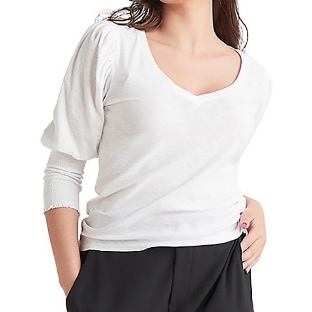 Dex Puff-Sleeve Smocked-Cuff T-Shirt NWT size S